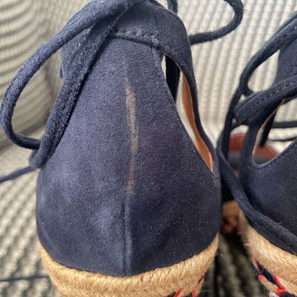 Cabi Isla wedge blue suede Aztec ankle tie up sandal women’s shoe size 9 - Picture 6 of 11